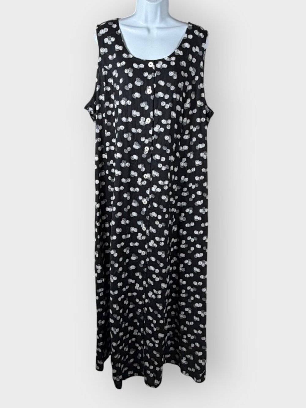 Vtg Blair Maxi Sleeveless Shirt Dress | 2X | Black White Dot | 90s Timeless